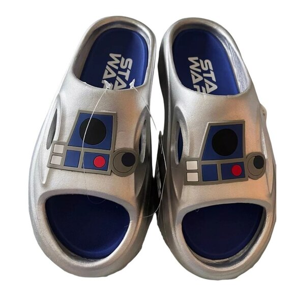 Disney Star Wars Mens Novelty Sport R2 D2 Slides Silver Sandals Size 7 New - Picture 3 of 14